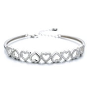 AMY AND ANNETTE 14K White Gold Hearts Bangle Adjustable Bracelet with crystals from Swarovski