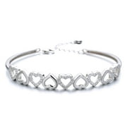 AMY AND ANNETTE 14K White Gold Hearts Bangle Adjustable Bracelet with crystals from Swarovski in 14K White Gold Plated