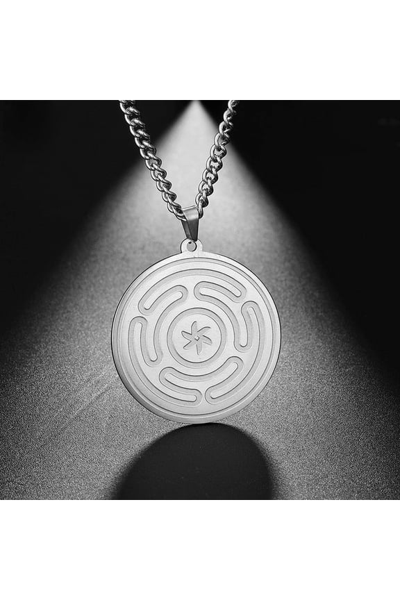 14K White Gold Hekate Wheel Necklace Pendant Goth Strophalos Hecate Magic Symbol Logo Charm for Women And Men Jewelry Accessory