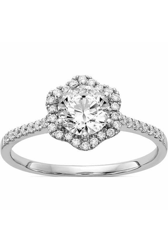 14K White Gold Hexagon Halo Diamond Semi-Mount Engagement Ring (Size 7) Made In India -Jewelry By Sweet Pea