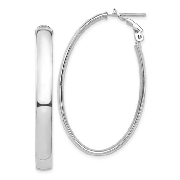 14K White Gold High Polished 5 mm Omega Back Oval Hoop Earrings