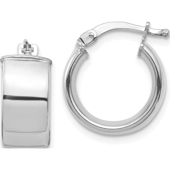 14K White Gold High Polished 7mm Hoop Earrings (15.34 X 14) Made In Italy tf1411w