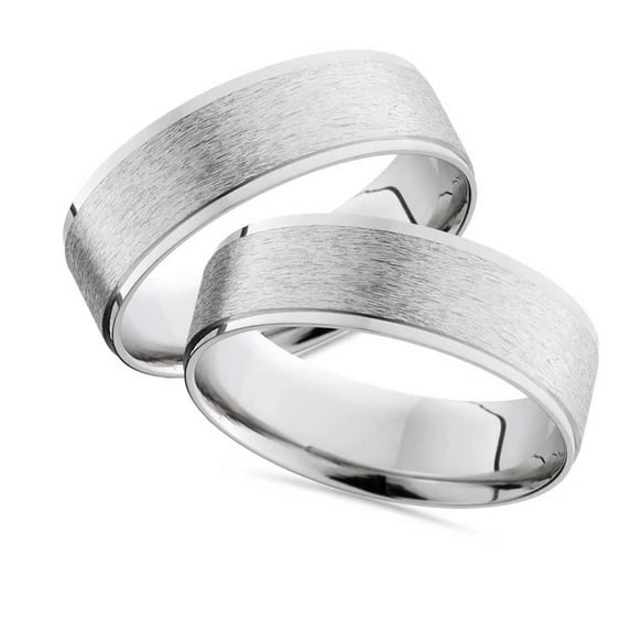 Pompeii3 14K White Gold His Hers Brushed Wedding Band Ring Set