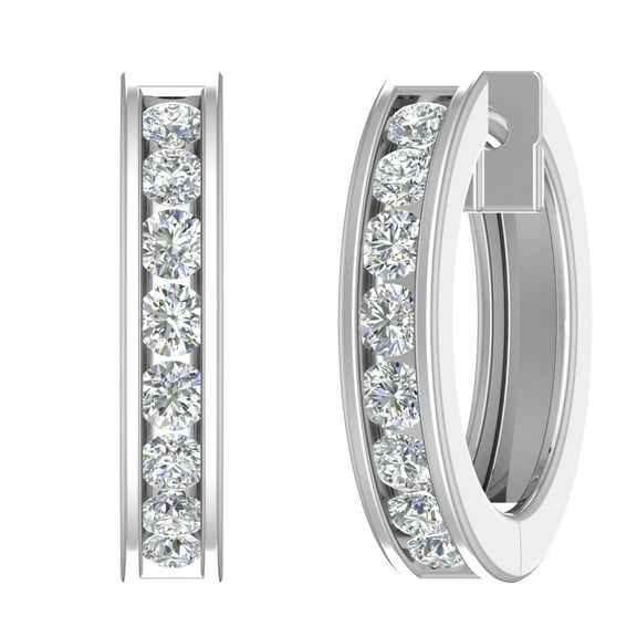 14K White Gold Hoop Huggies Channel Set Diamond Earrings (SI1-SI2 Clarity, 1/2 carat)
