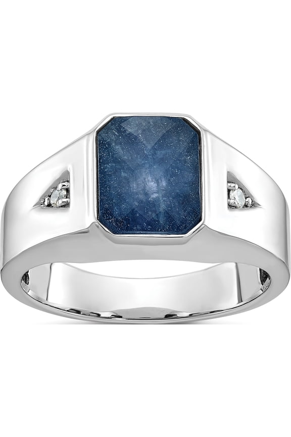 14K White Gold Ibgoodman Men's Sapphire Doublet Stone And 1/20 Carat Diamond Complete Ringsize 10 - Jbsp