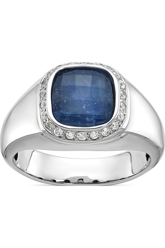 14K White Gold Ibgoodman Men's Sapphire Doublet Stone And 1/5 Carat Diamond Complete Ringsize 10 - Jbsp