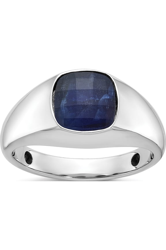 IB Goodman 14K White Gold Mens Cushion Sapphire Doublet Stone Complete Ring