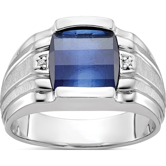 14K White Gold Ibgoodman Men's Satin Created Sapphire And Diamond Complete Ringsize 10 - Jbsp