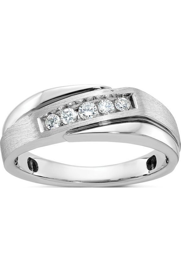14K White Gold Ibgoodman With Black Rhodium Men's Polished Satin And Grooved 1/4 Carat Aa Quality Diamond Ringsize 10 (Width 7.1) - Jbsp