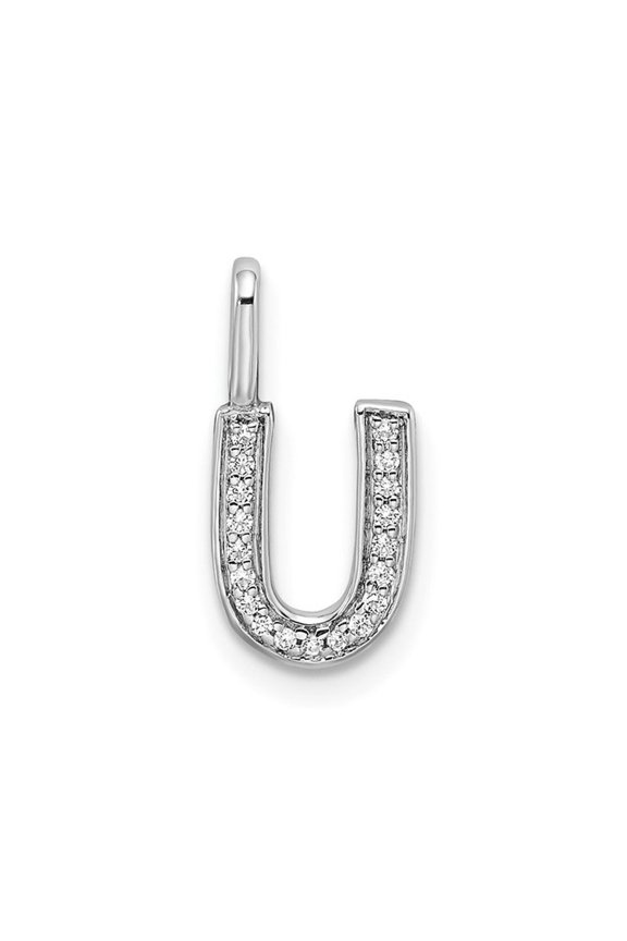 14K White Gold Initial -U- Pendant Charm with Accent Diamonds (NO CHAIN) for Women