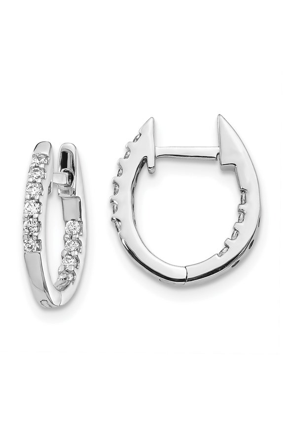 14K White Gold Inside/Out Diamond Hinged Hoop Earrings (0.24Ct)