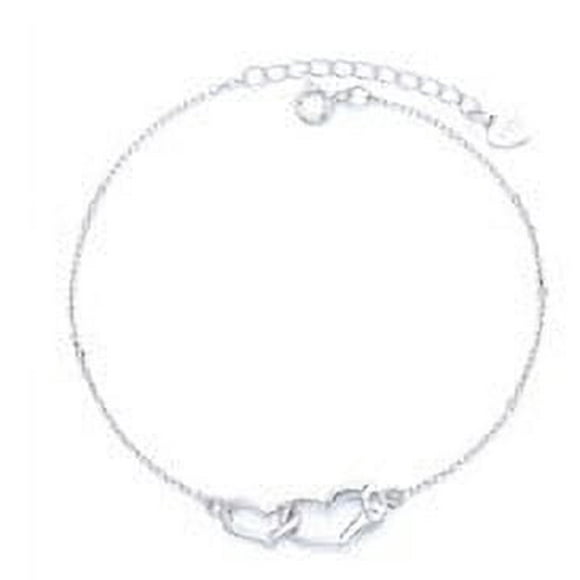 14K White Gold Plated Interlocking Heart Bracelet