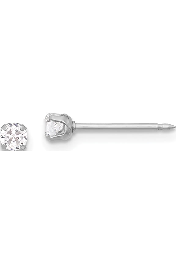 14K White Gold Inverness 3Mm Cz Long Post Earrings (Width 3) (Length 3) - Jbsp