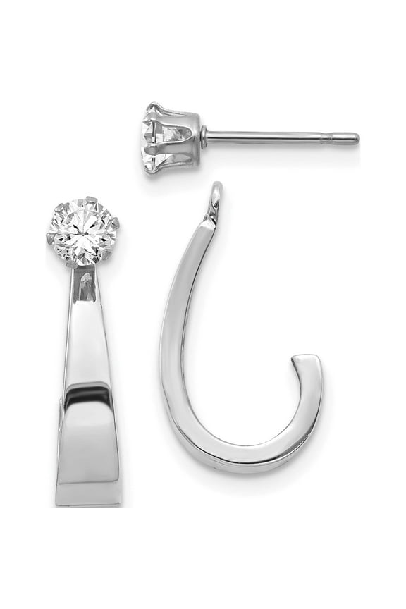14K White Gold J Hoop With Cz Earring Jacket (21 X 4) Made In United States ye1084