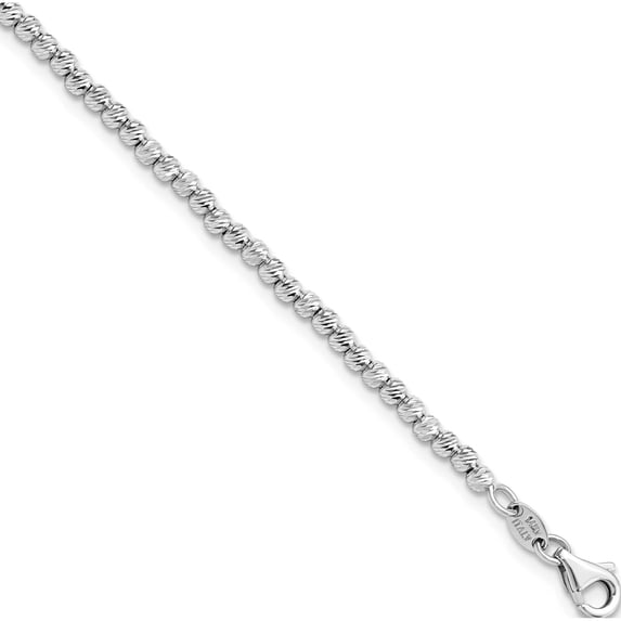 14K White Gold Jbsp's D/C Beaded Bracelet (7.5 X 3) Made In Italy lf481-7.5