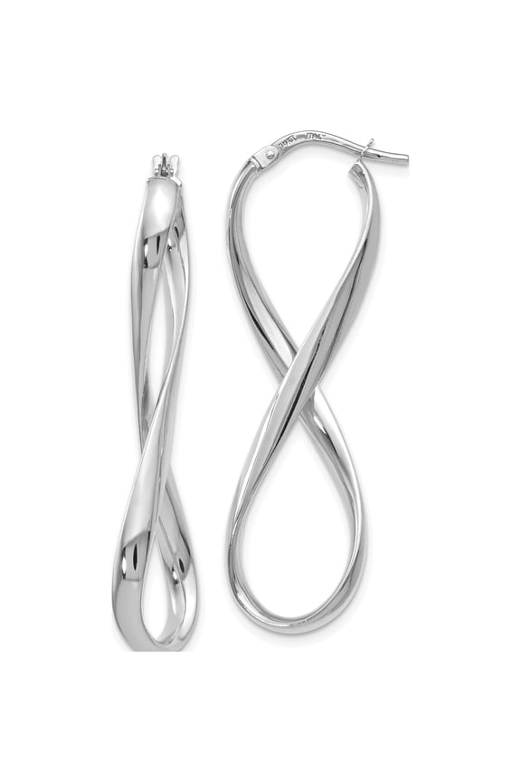 14K White Gold Jbsp's Polished Infinity Hoop Earrings (46 X 13) Made In Italy le561