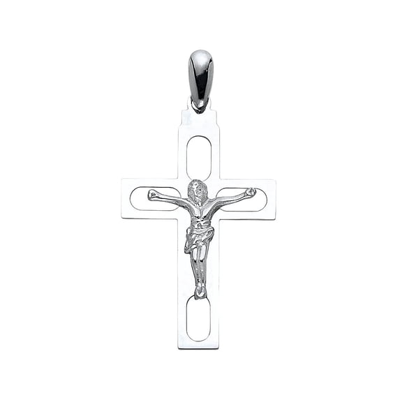 14K White Gold Jesus Crucifix Cross Religious Pendant for Chain Necklace | Jewelry Gift for Men Women | 30 x 18 MM | 1.5 grams