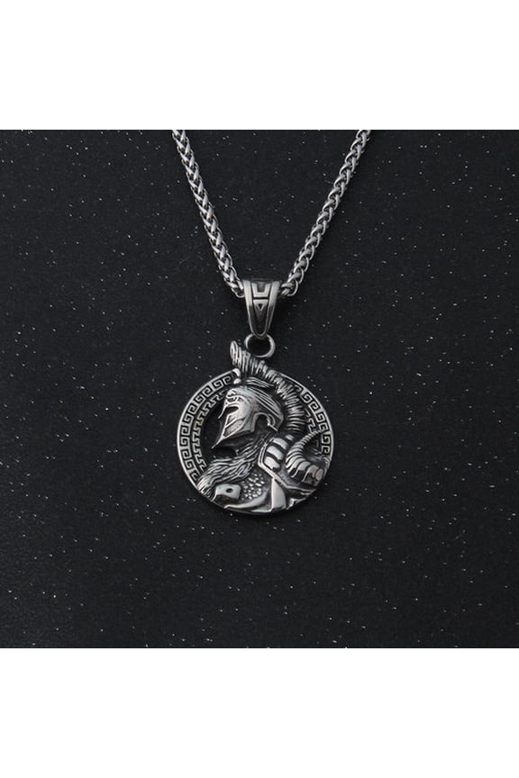 14K White Gold King of War Spartan Warrior Portrait Pendant Men\'s Necklace Trend Rock Hip Hop Party Jewelry Christmas Gift