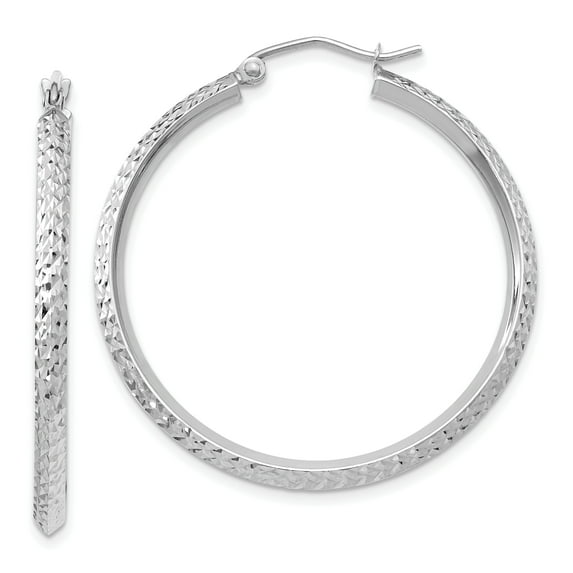 14K White Gold 2.5x25mm Knife-Edge Diamond-cut Tube Hoop Earrings TC828