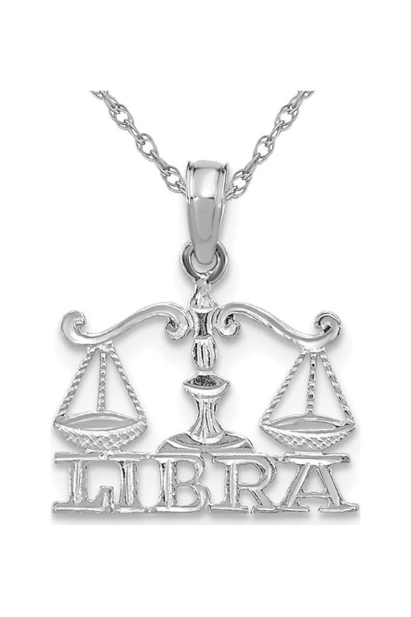 14K White Gold LIBRA Charm Zodiac Astrology Pendant Necklace with Chain for Women
