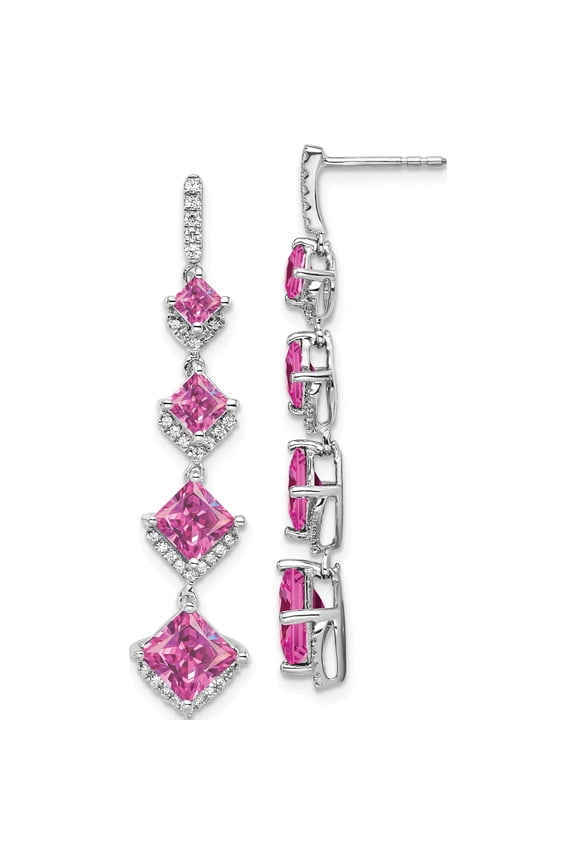 14K White Gold Lab Grown Dia Si1/Si2, G H I, And Cr.Pink Sapp Drop Post Ea (41.41 X 9.59) Made In India em7966-cps-035-wlg