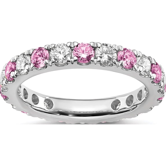 14K White Gold Lab Grown Dia Si1/Si2 G H I & Cr Pink Sapp Eternity Ban (2 X 3.26) (Size 6.5) Made In India et0050-cps-100-65wlg