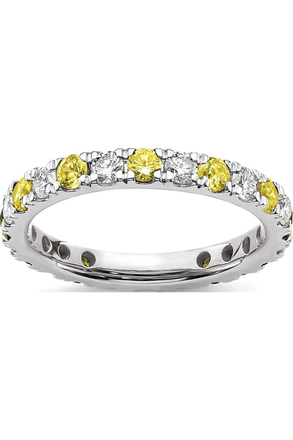 14K White Gold Lab Grown Dia Si1/Si2 G H I & Cr Yellow Sapp Eternity B (2 X 2.65) (Size 6.5) Made In India et0048-cys-070-65wlg