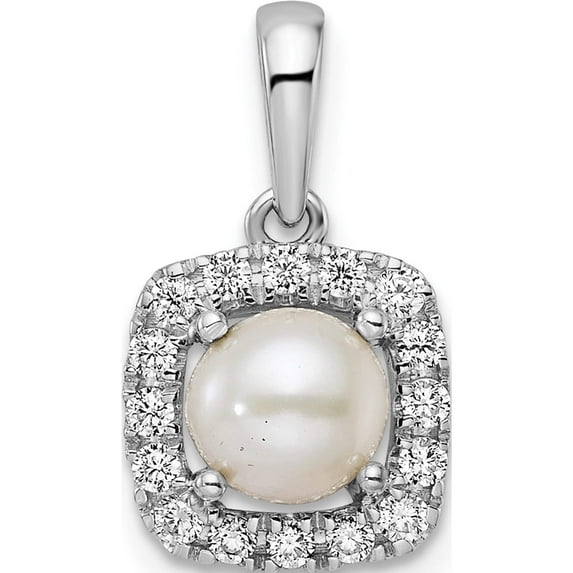 14K White Gold Lab Grown Diamond And Pearl Pendant (12 X 10.8) Made In India pm9037-pl-028-wlg