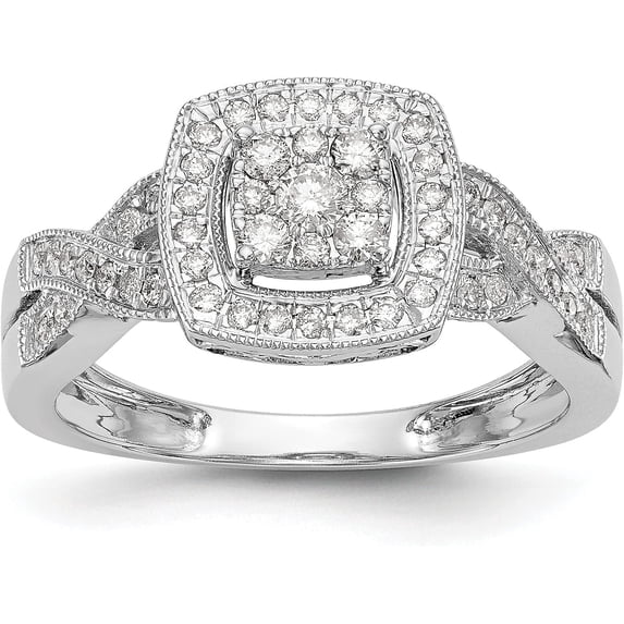 14K White Gold Lab Grown Diamond Complete Cluster Engagement Ring - Ring Size 7.0-4.6gm
