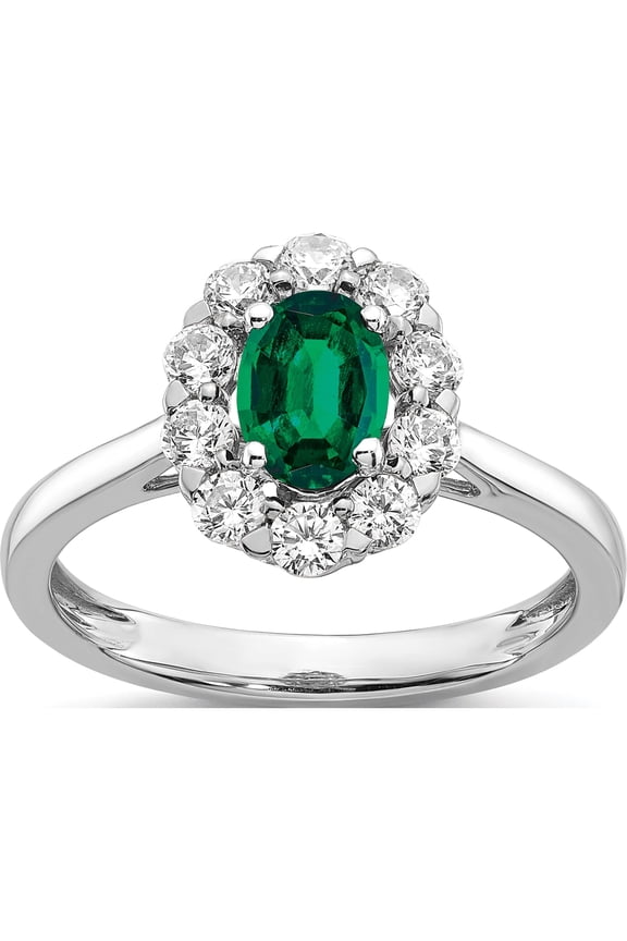 14K White Gold Lab Grown Diamond & Cr. Oval Emerald Fashion Ring (Size 7) Made In India rm6990-ce-100-walg