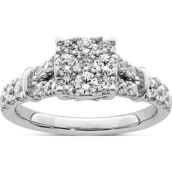 Jewelry by Sweet Pea 14K White Gold 1 carat Lab Grown Diamond VS/SI+ G+ Complete Cluster Engagement Ring