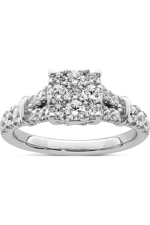 14K White Gold 1 carat Lab Grown Diamond VS/SI+ G+ Complete Cluster Engagement Ring