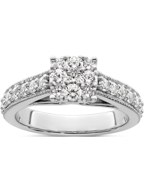 14K White Gold 1 carat Lab Grown Diamond VS/SI+ G+ Complete Cluster Engagement Ring