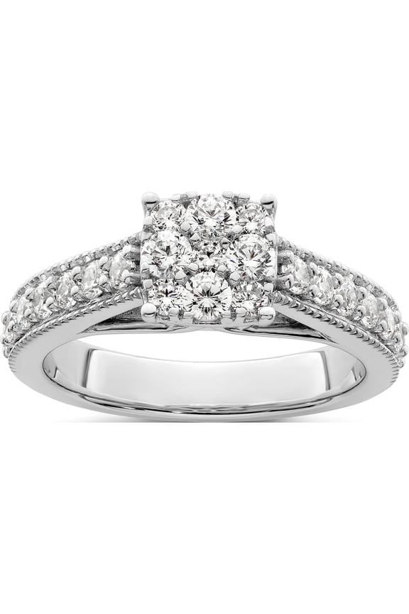 14K White Gold Lab Grown Diamond Si1/Si2, G H I, Cluster Ring (Size 7) Made In India rm8818e-100-wlg