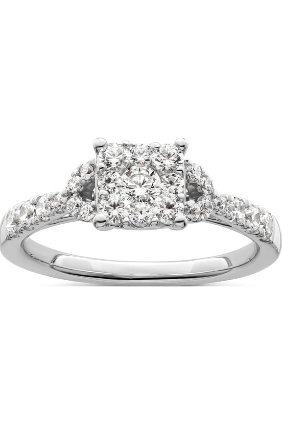 14K White Gold 3/4 carat Lab Grown Diamond VS/SI+ G+ Complete Cluster Engagement Ring