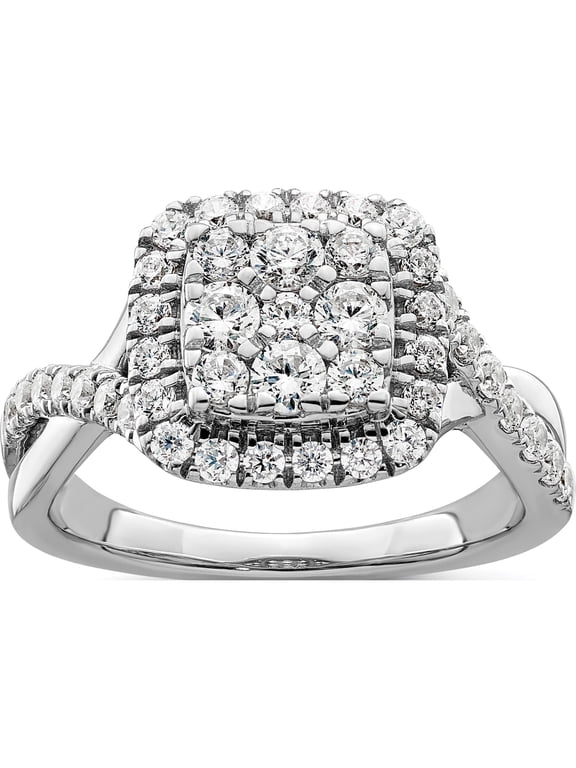14K White Gold 1 carat Lab Grown Diamond VS/SI+ G+ Complete Cluster Engagement Ring