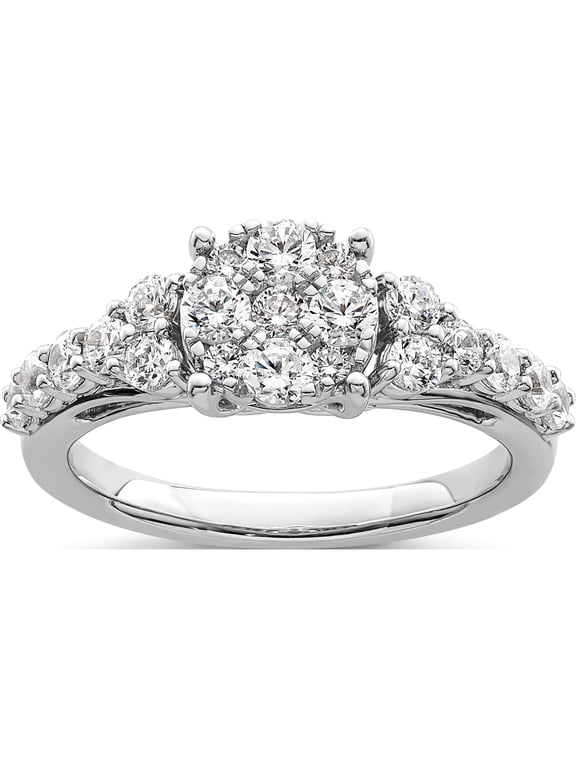 14K White Gold 1 carat Lab Grown Diamond VS/SI+ G+ Complete Cluster Engagement Ring