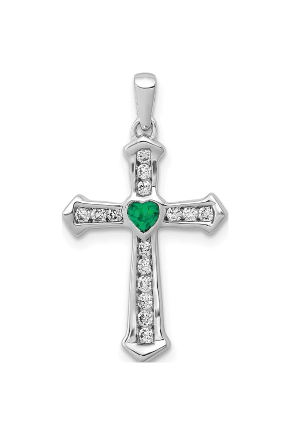 14K White Gold Lab Grown Diamond Si1/Si2, G H I, & Cr Emerald Cross Pendan Made In India pm5272-em-020-wlg