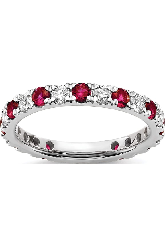 14K White Gold Lab Grown Diamond Si1/Si2 G H I & Cr Ruby Eternity Band (Size 4) Made In India et0048-cru-070-4wlg