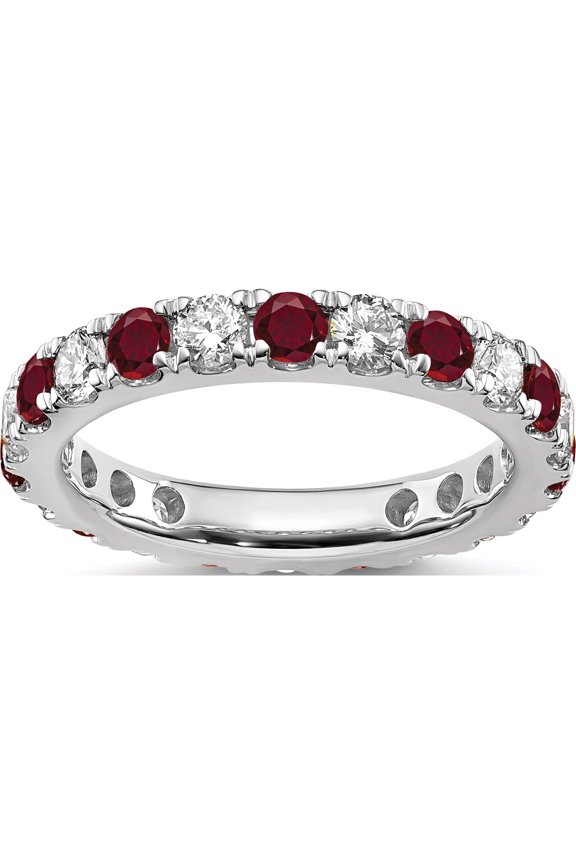 14K White Gold Lab Grown Diamond Si1/Si2 G H I & Cr Ruby Eternity Band (Size 4) Made In India et0050-cru-100-4wlg