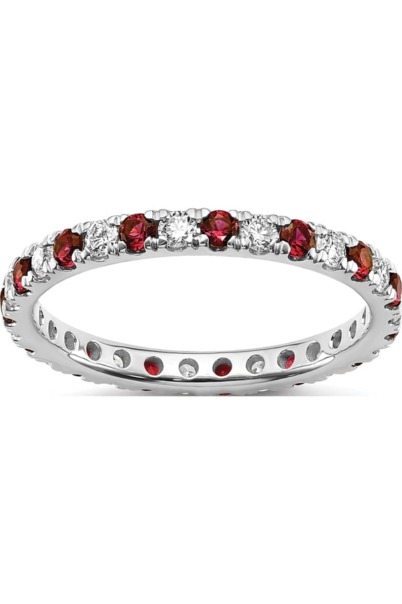 14K White Gold Lab Grown Diamond Si1/Si2 G H I & Cr Ruby Eternity Band (Size 6) Made In India et0049-cru-050-6wlg