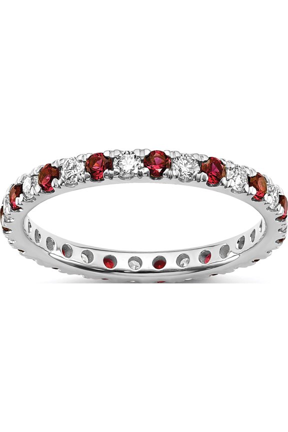 14K White Gold Lab Grown Diamond Si1/Si2 G H I & Cr Ruby Eternity Band (Size 7) Made In India et0049-cru-050-7wlg
