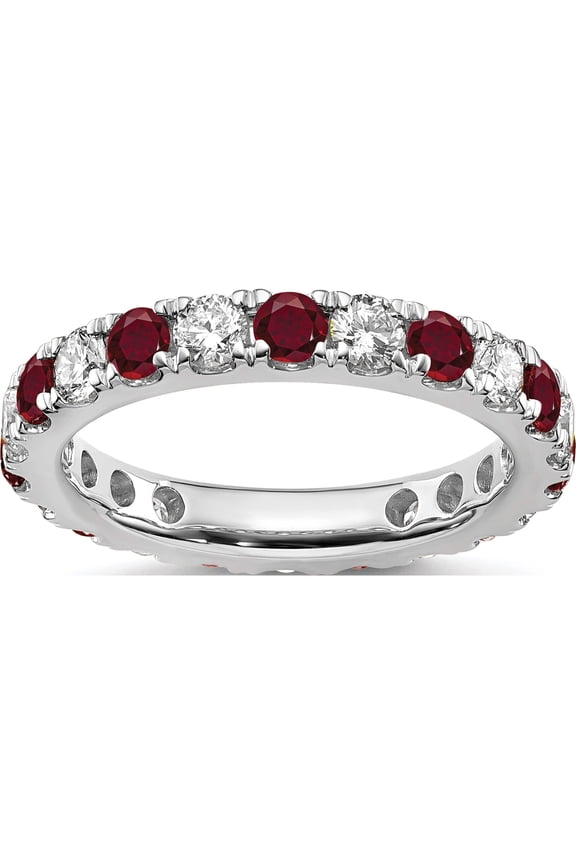 14K White Gold Lab Grown Diamond Si1/Si2 G H I & Cr Ruby Eternity Band (Size 7) Made In India et0050-cru-100-7wlg
