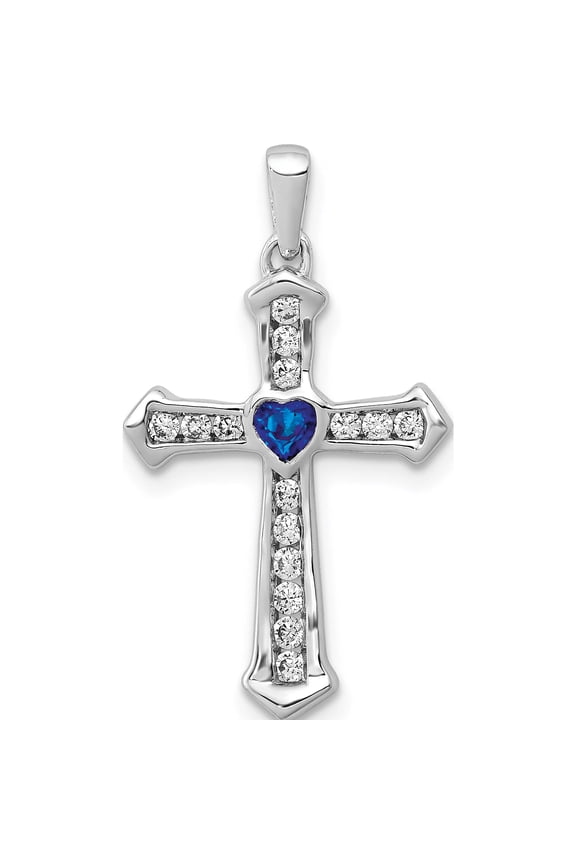 14K White Gold Lab Grown Diamond Si1/Si2, G H I, & Cr Sapphire Cross Penda Made In India pm5272-sa-020-wlg