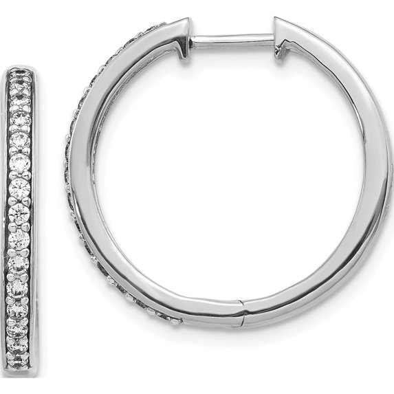 14K White Gold Lab Grown Diamond Si1/Si2, G H I, Hinged Hoop Earrings Made In India em4265-033-wlg
