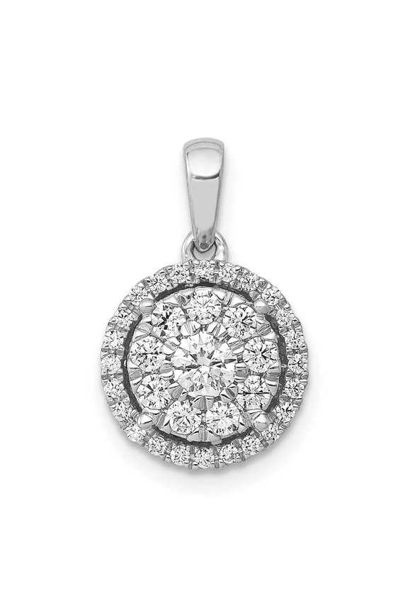 14K White Gold Lab Grown VS/SI+ G+ Dia Round Halo Cluster Pendant