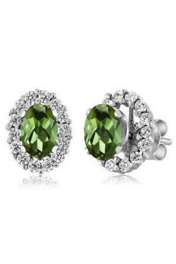 14K White Gold Lady 10 CT Tourmaline & Diamond Stud Earrings