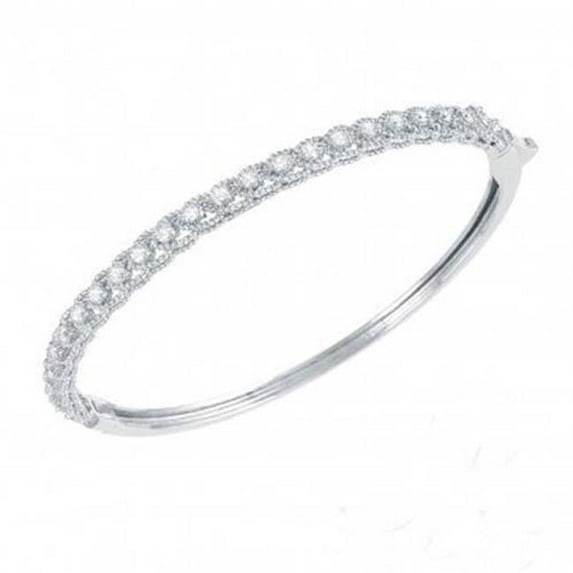 14K White Gold Lady Prong Setting Round Cut Diamond Bangle