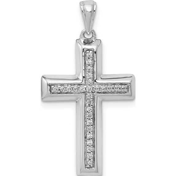 14K White Gold Large 1/10Ct. Diamond Cross Pendant (29.5 X 15.5) Made In India pm5139-010-wa