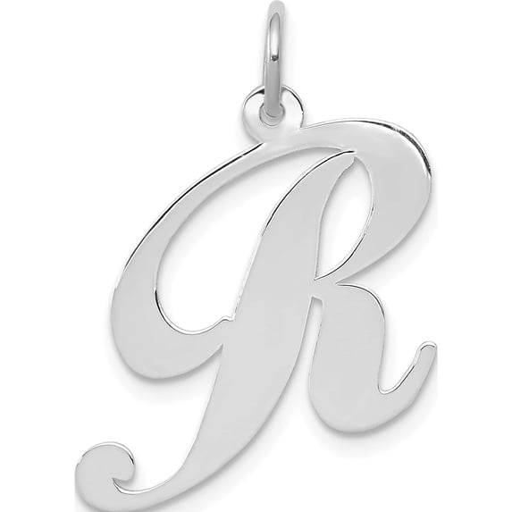 14K White Gold Large Fancy Script Letter R Initial Charm Made In United States yc655r